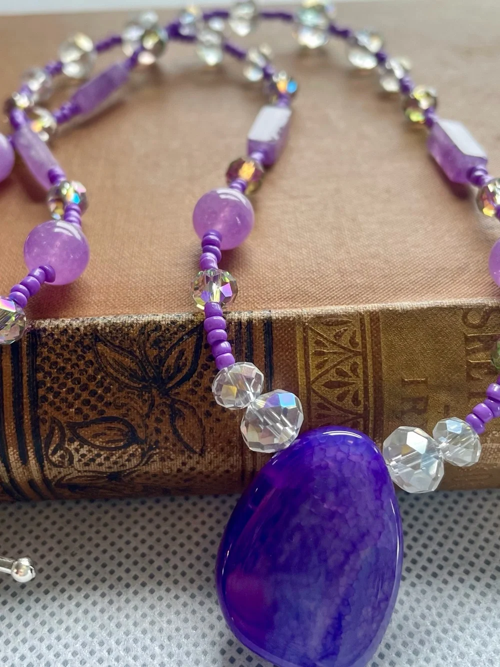 Handmade Purple Beaded Pendant Necklace - Elegant Women Jewelry